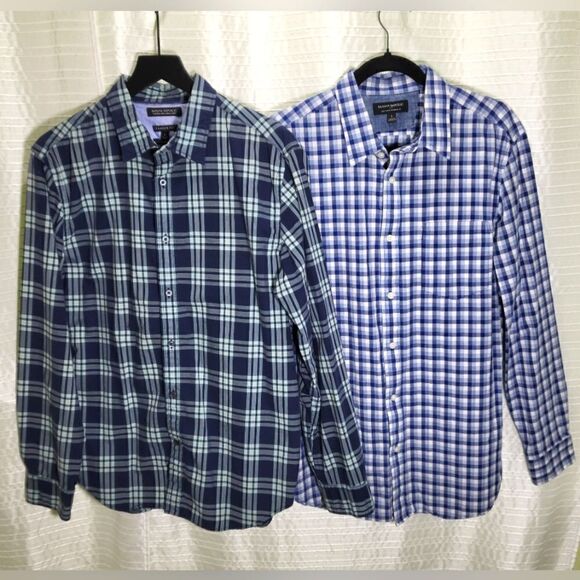 SET OF TWO Banana Republic Plaid Cotton Shirts, TWO Styles Blue, Multi Size L - Picture 11 of 11